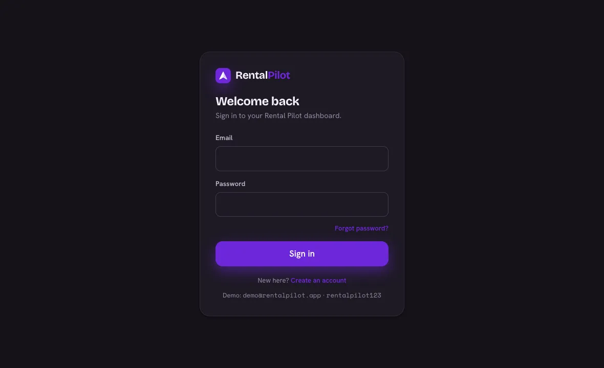 Signing in to the operator app at app.rentalpilot.io